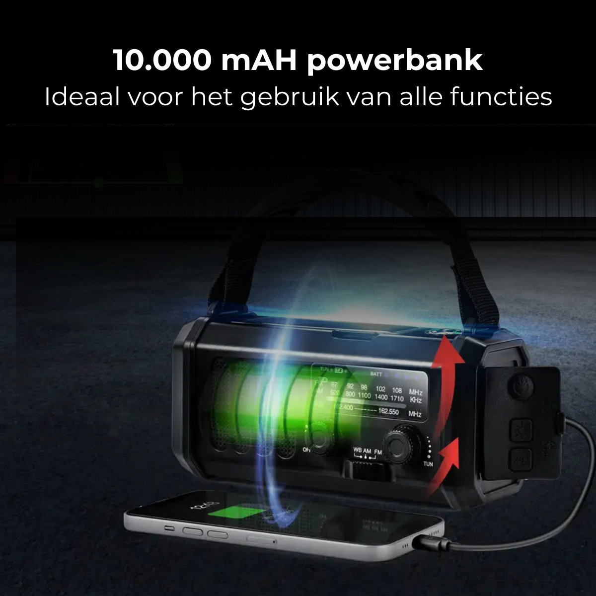 Noodradio - Extra krachtige uitvoering - Multifunctioneel - 10000mAh - Langdurige Powerbank