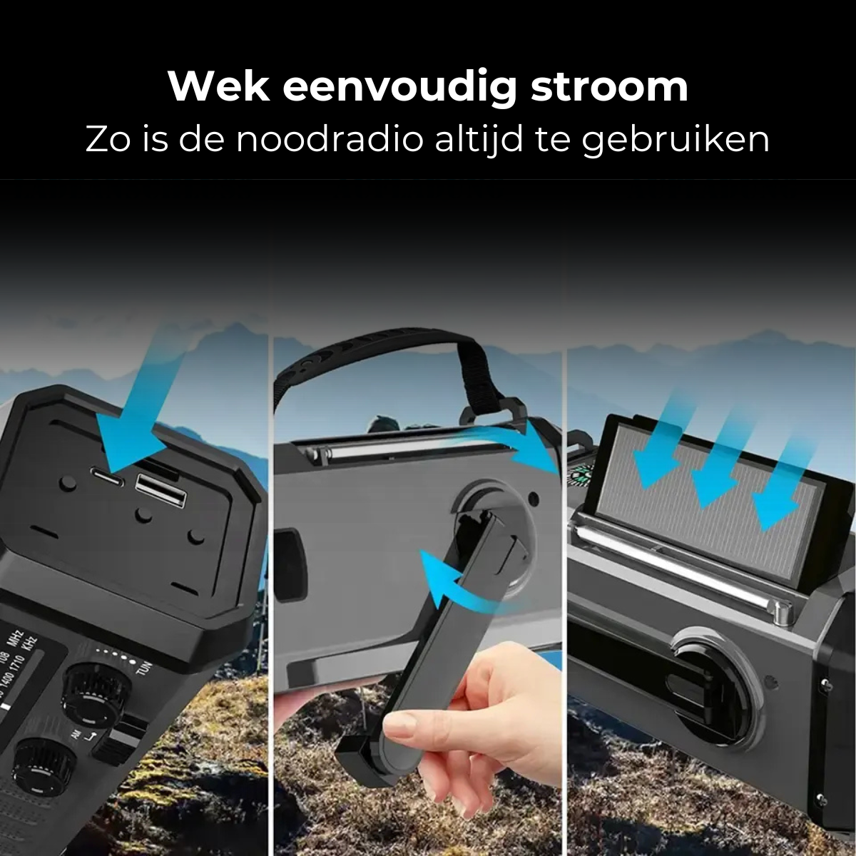 Noodradio - Extra krachtige uitvoering - Multifunctioneel - 10000mAh - Langdurige Powerbank