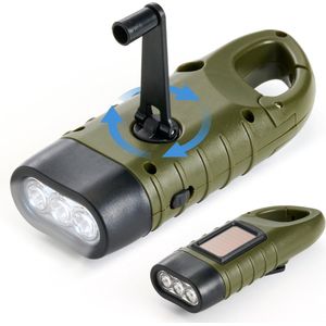 Militaire Zaklamp - Solar + Handzwengel + Karabijnhaak