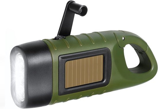 Militaire Zaklamp - Solar + Handzwengel + Karabijnhaak